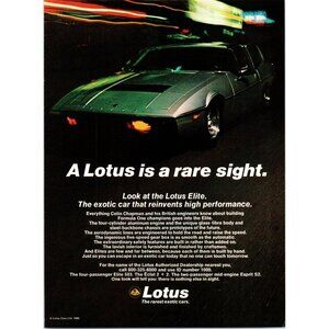 1980 Lotus Elite 503 Sports Car Vintage Print Ad Night Time Lapse 80s Wall Art